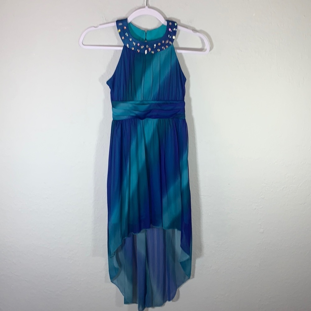 Poppies and Roses Girls Blue Rhinestone Hi-Low Special Occasion Dress Siz - Picture 9 of 9
